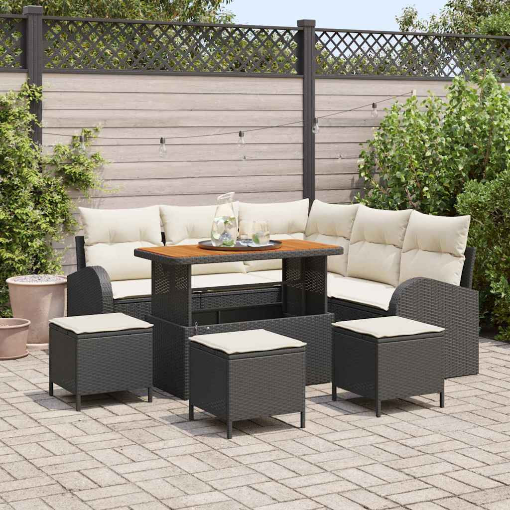 vidaXL Garten-Sofa-Set mit Kissen mit Speicher 9 pcs Schwarz und Creme