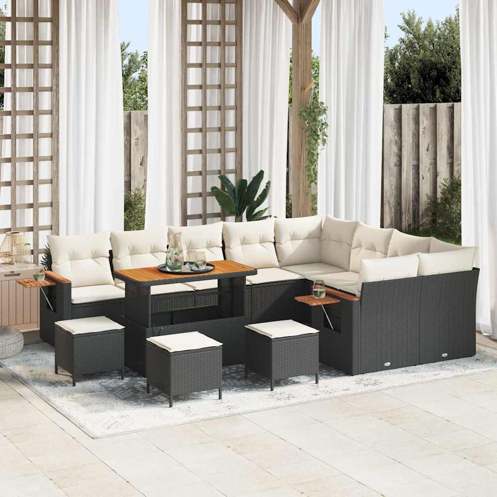 vidaXL Gartensofa-set mit Kissen 14 pcs Schwarz und Creme Poly-Rattan