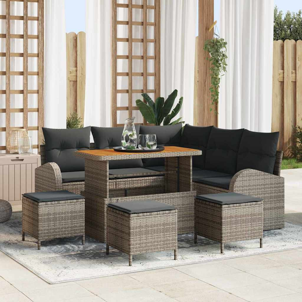 vidaXL Garten-Sofa-Set mit Kissen mit Speicher 9 pcs Grau