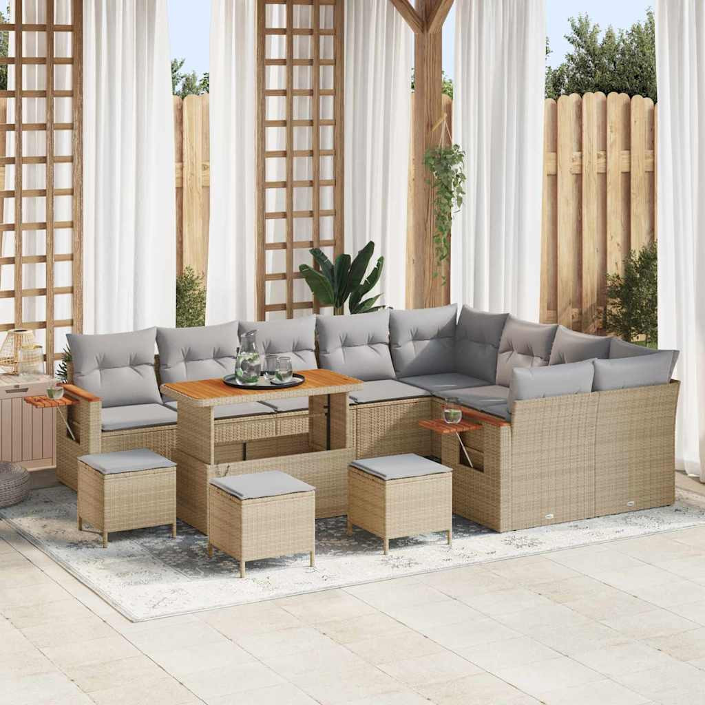 vidaXL Gartensofa-set mit Kissen 14 pcs Beige und Hellgrau Poly-Rattan