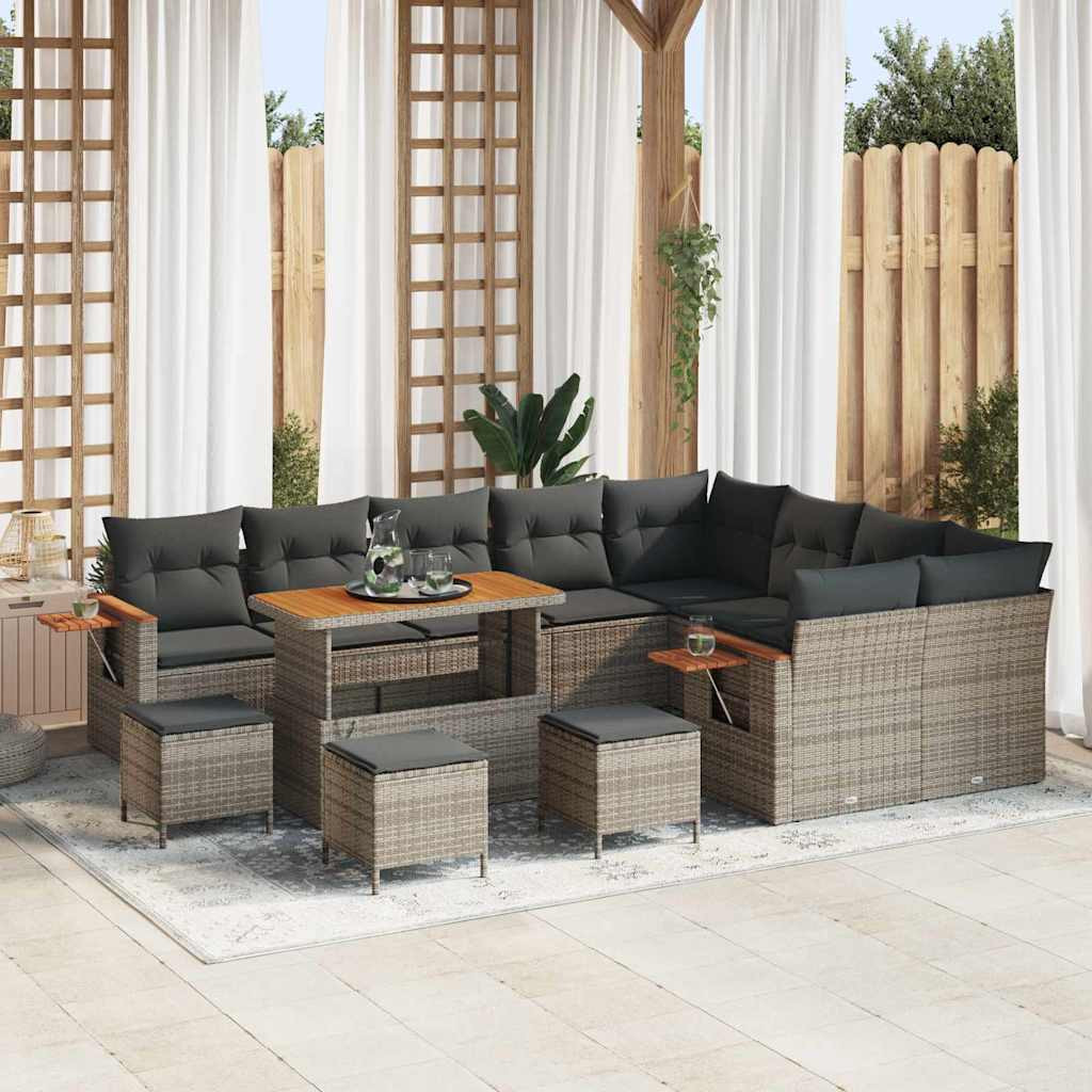 vidaXL Gartensofa-set mit Kissen 14 pcs Grau Poly-Rattan