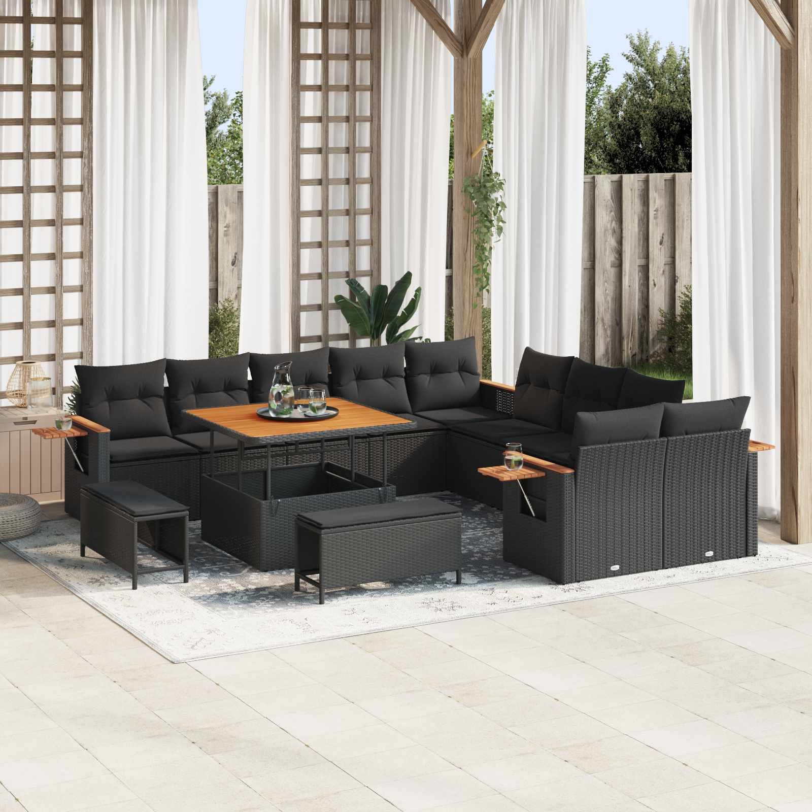 vidaXL Gartensofa-set mit Kissen 17 pcs Schwarz Poly-Rattan