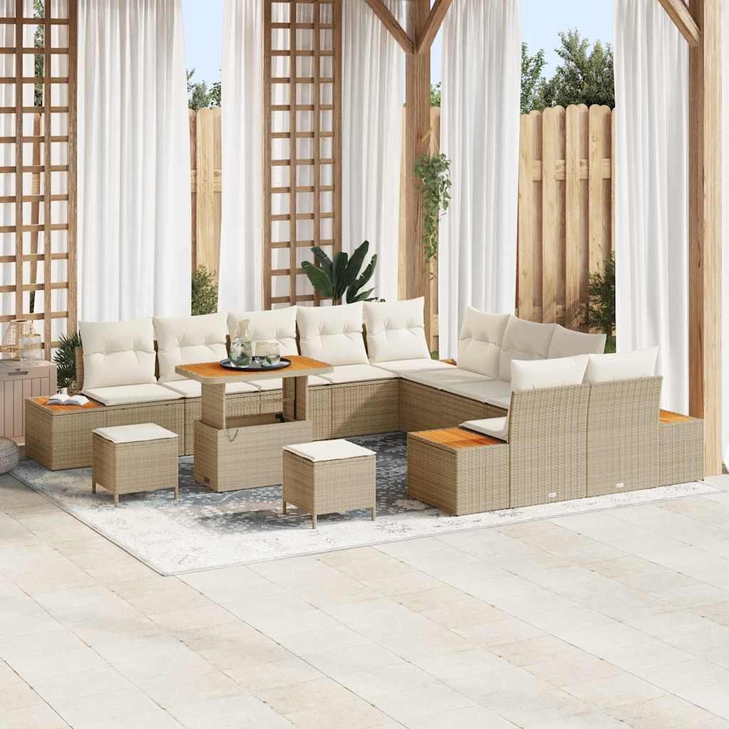 vidaXL Gartensofa-set mit Kissen mit Speicher 13 pcs Beige Poly Rattan