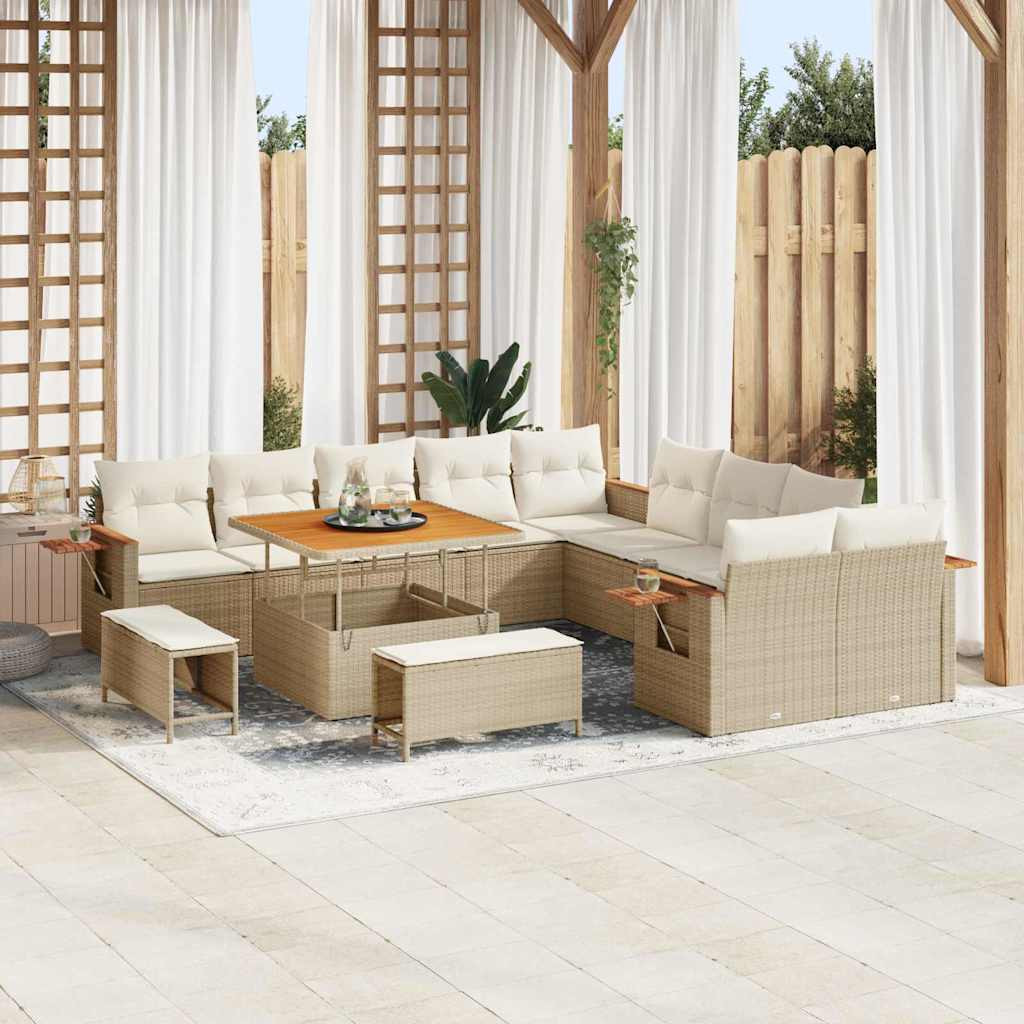 vidaXL Gartensofa-set mit Kissen 17 pcs Beige und Creme Poly-Rattan