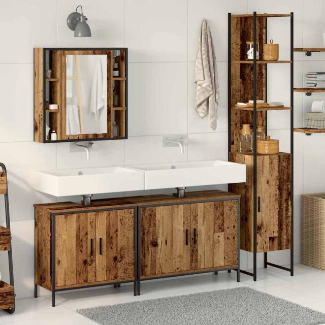 vidaXL Badezimmermöbel-Set mit Regal mit Tür 4 pcs Braun Holzwerkstoff