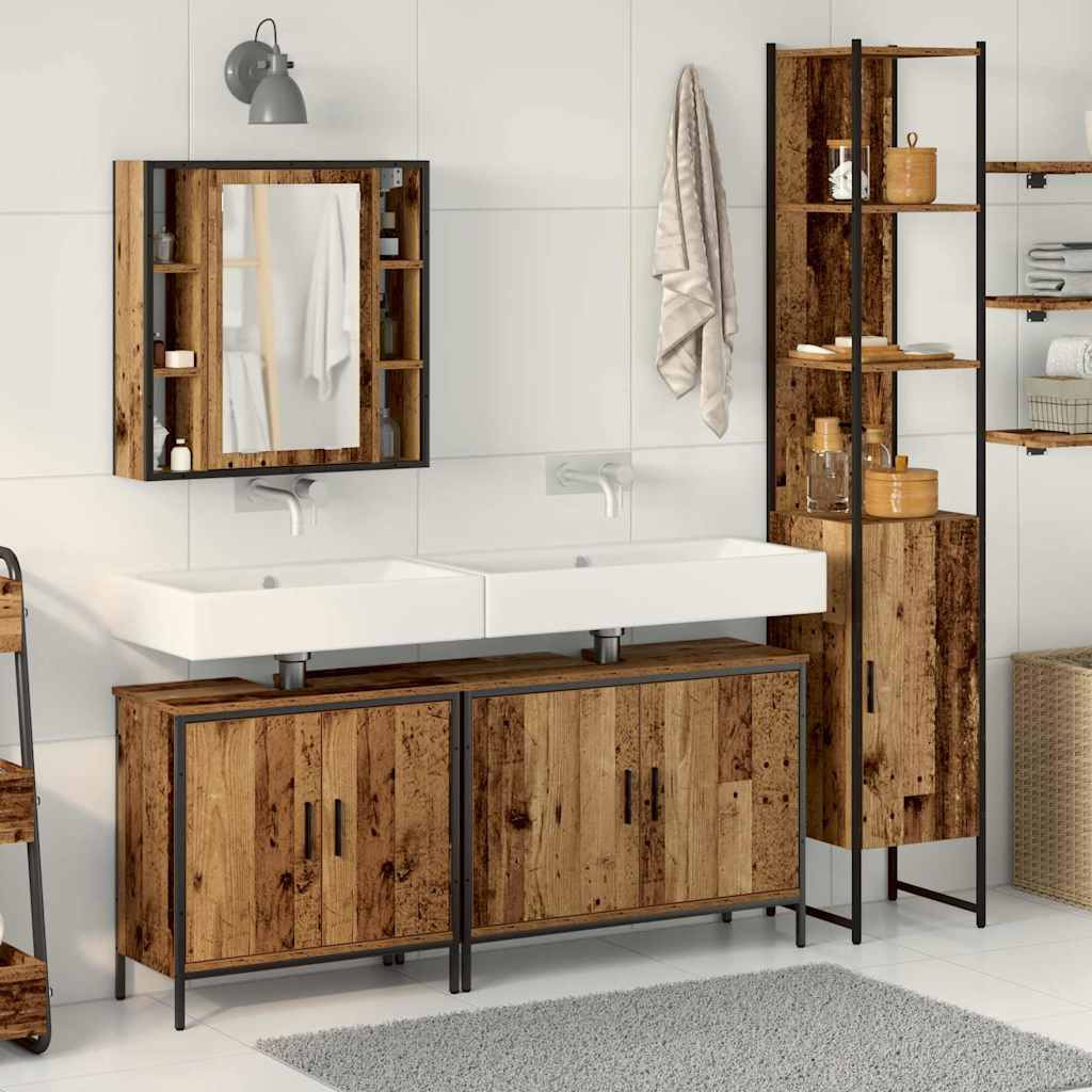 vidaXL Badezimmermöbel-Set mit Regal mit Tür 4 pcs Braun Holzwerkstoff