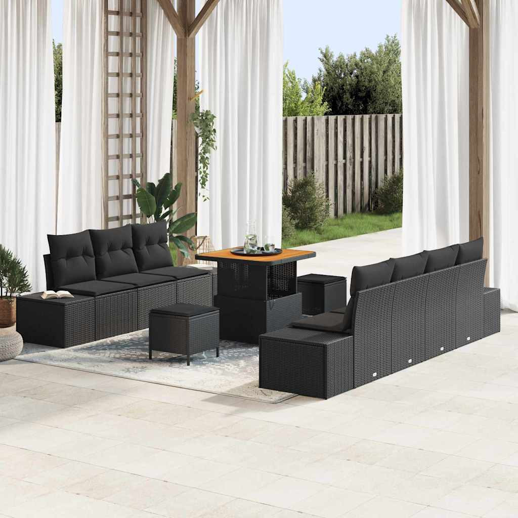vidaXL Gartensofa-set mit Kissen 10 pcs Schwarz Poly Rattan