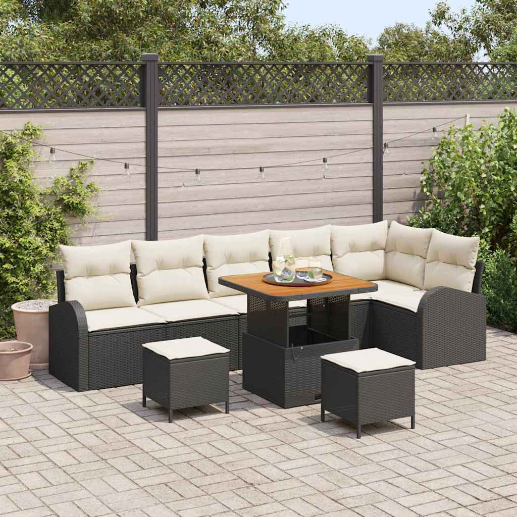vidaXL Garten-Sofa-Set mit Kissen mit Speicher 9 pcs Schwarz und Creme