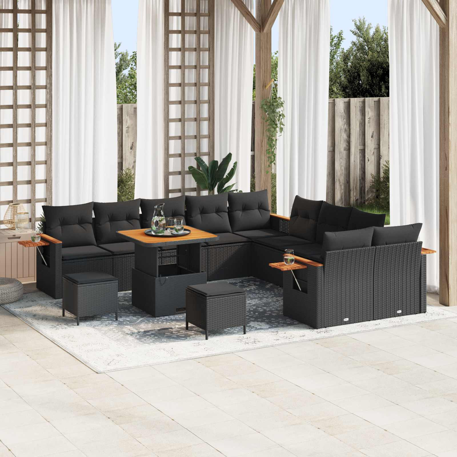 vidaXL Gartensofa-set mit Kissen 17 pcs Schwarz Poly-Rattan