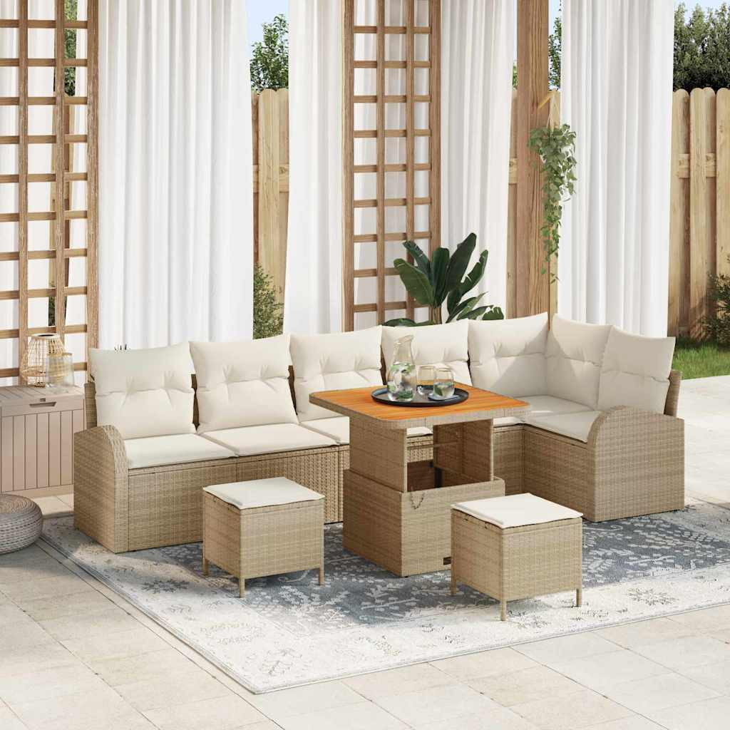vidaXL Garten-Sofa-Set mit Kissen mit Speicher 9 pcs Beige und Creme