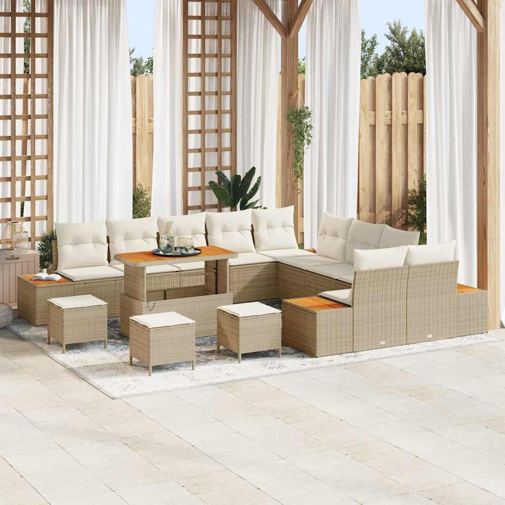 vidaXL Gartensofa-set mit Kissen mit Speicher 14 pcs Beige Poly Rattan