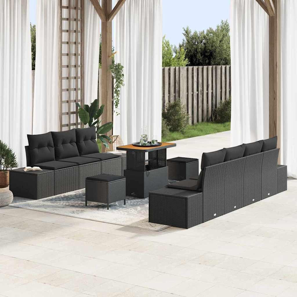 vidaXL Gartensofa-set mit Kissen 10 pcs Schwarz Poly Rattan
