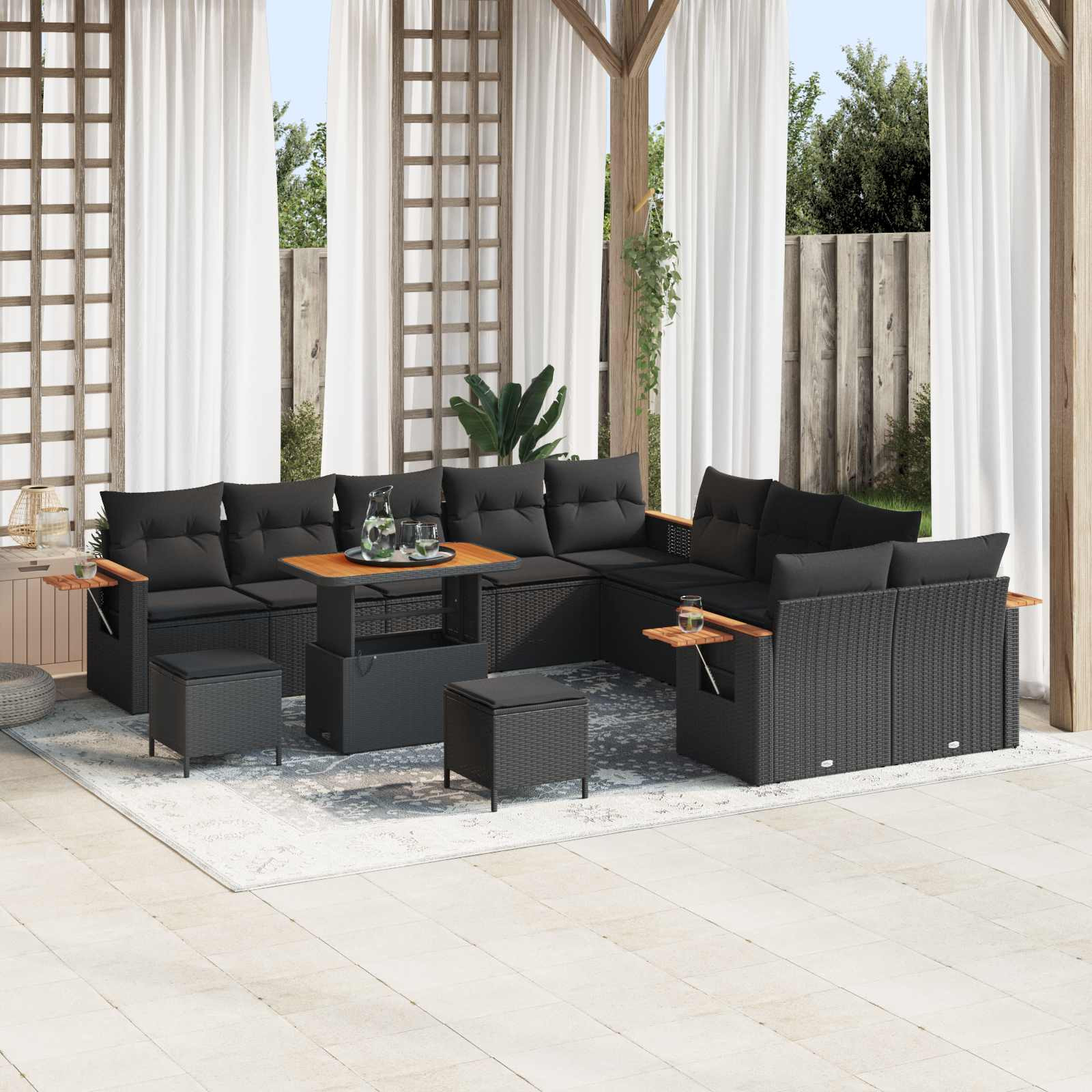 vidaXL Gartensofa-set mit Kissen 17 pcs Schwarz Poly-Rattan