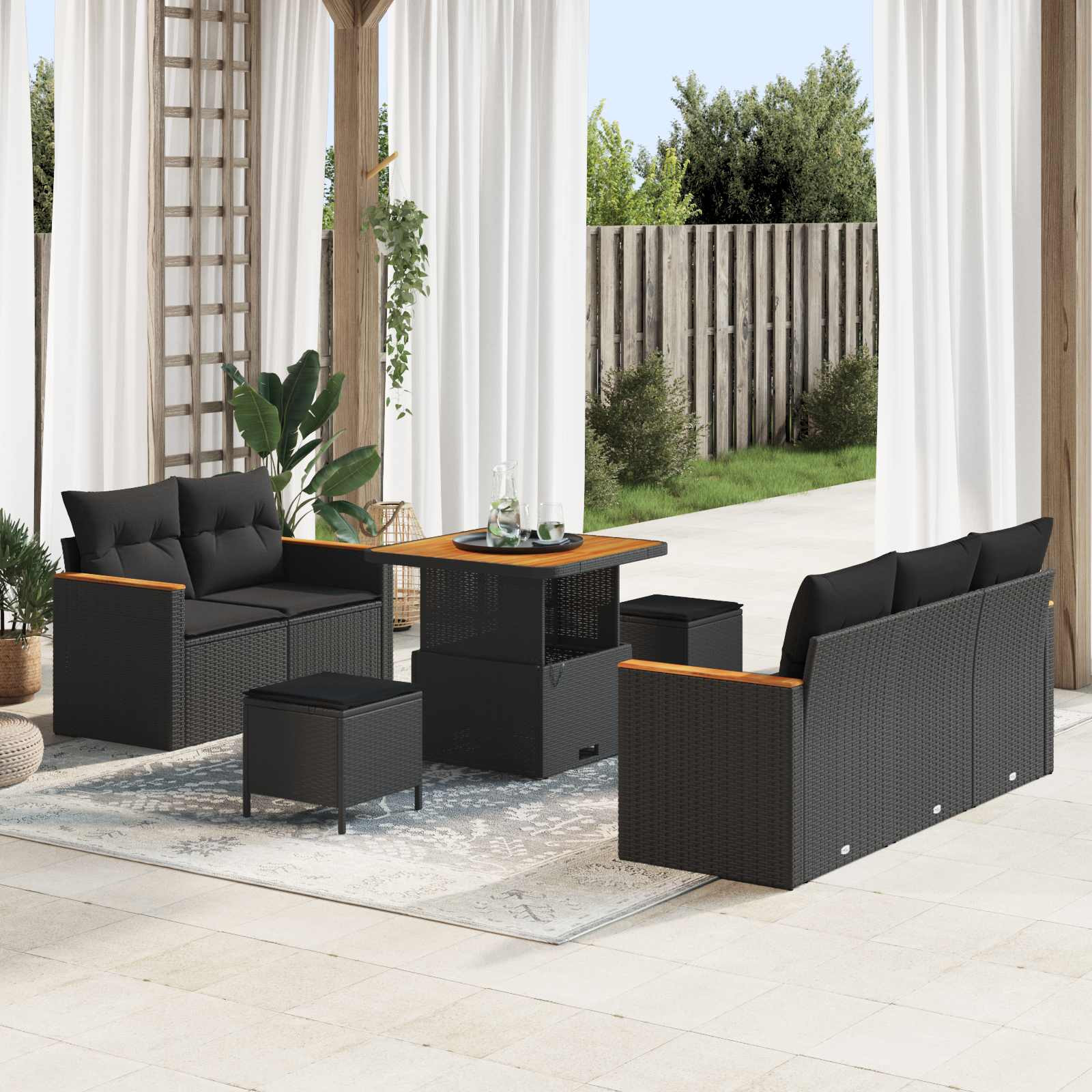 vidaXL Gartensofa-set mit Kissen 10 pcs Schwarz Poly-Rattan
