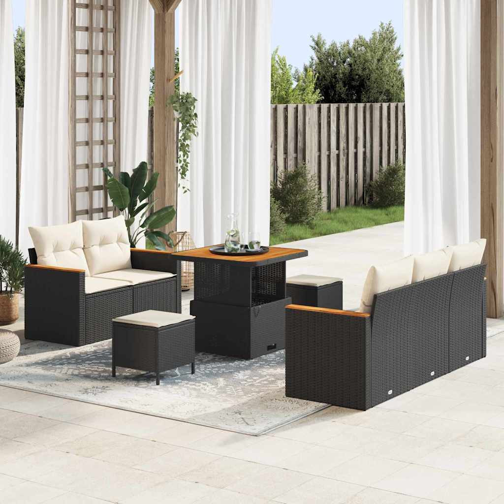 vidaXL Gartensofa-set mit Kissen 10 pcs Schwarz und Creme Poly-Rattan