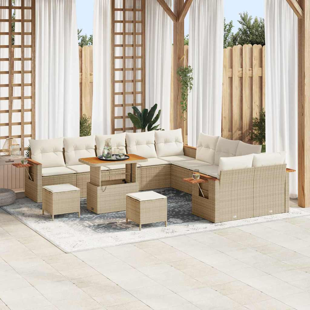 vidaXL Gartensofa-set mit Kissen 17 pcs Beige und Creme Poly-Rattan