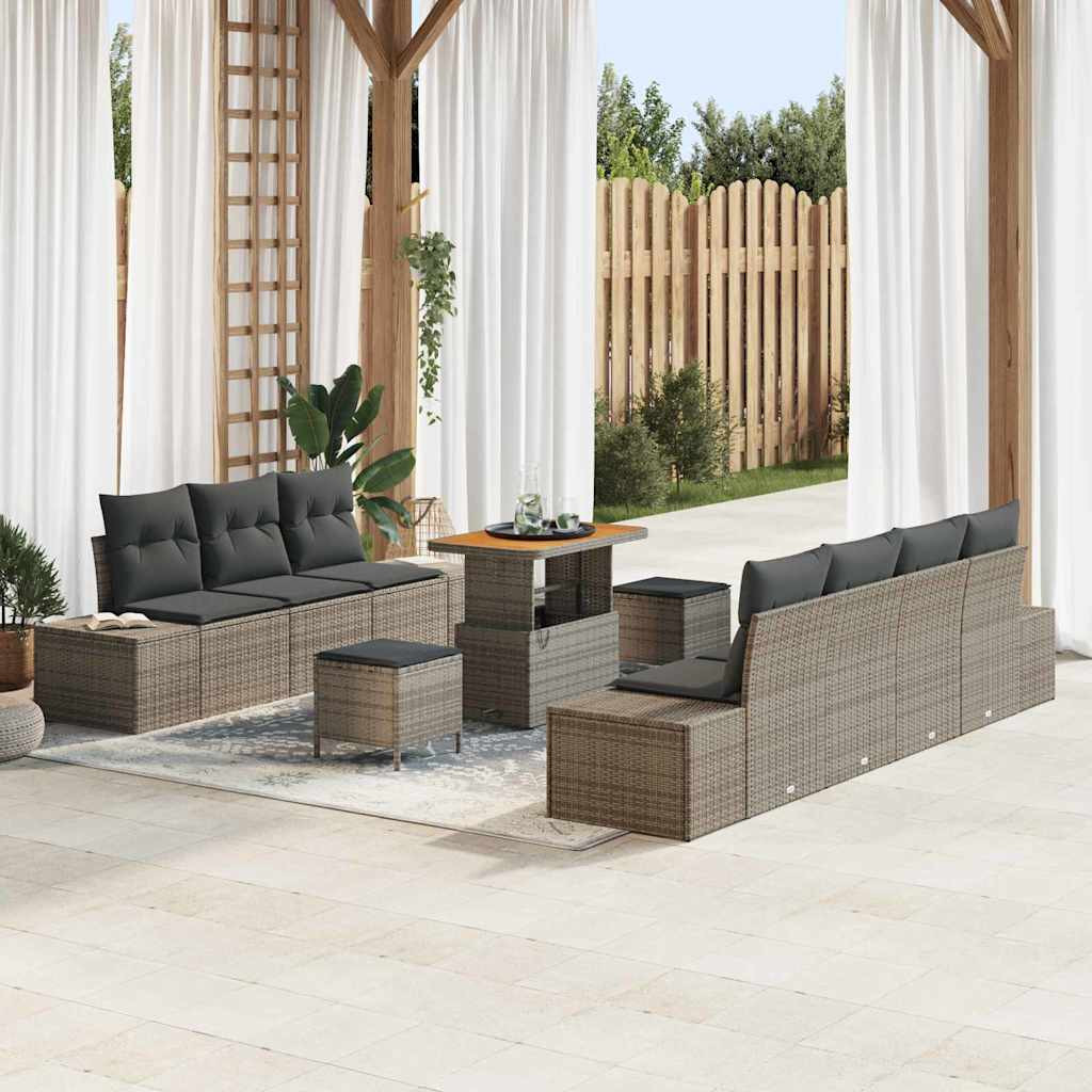 vidaXL Gartensofa-set mit Kissen mit Speicher 10 pcs Grau Poly Rattan