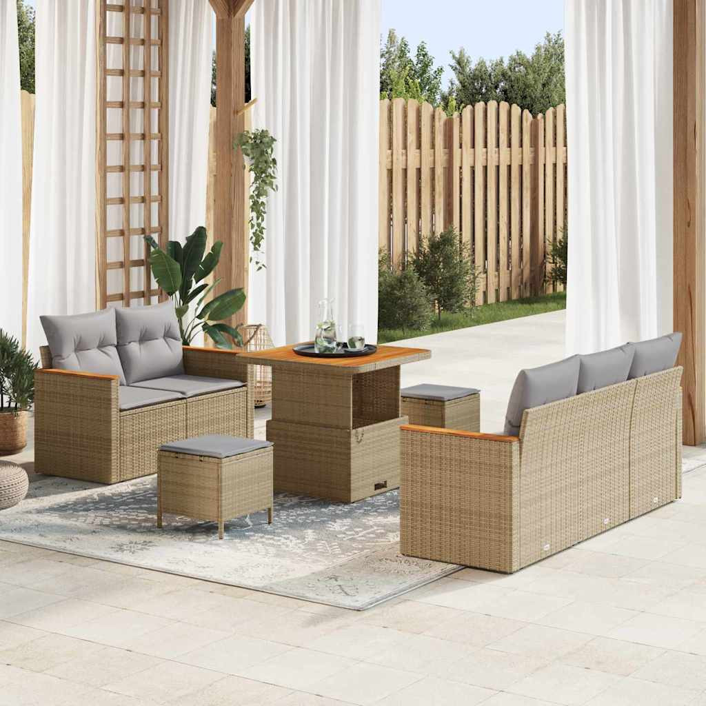 vidaXL Gartensofa-set mit Kissen 10 pcs Beige und Hellgrau Poly-Rattan