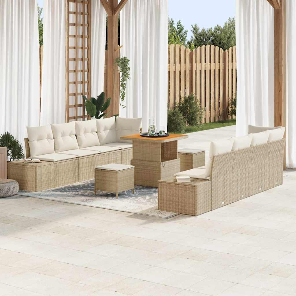vidaXL Gartensofa-set mit Kissen mit Speicher 11 pcs Beige Poly Rattan
