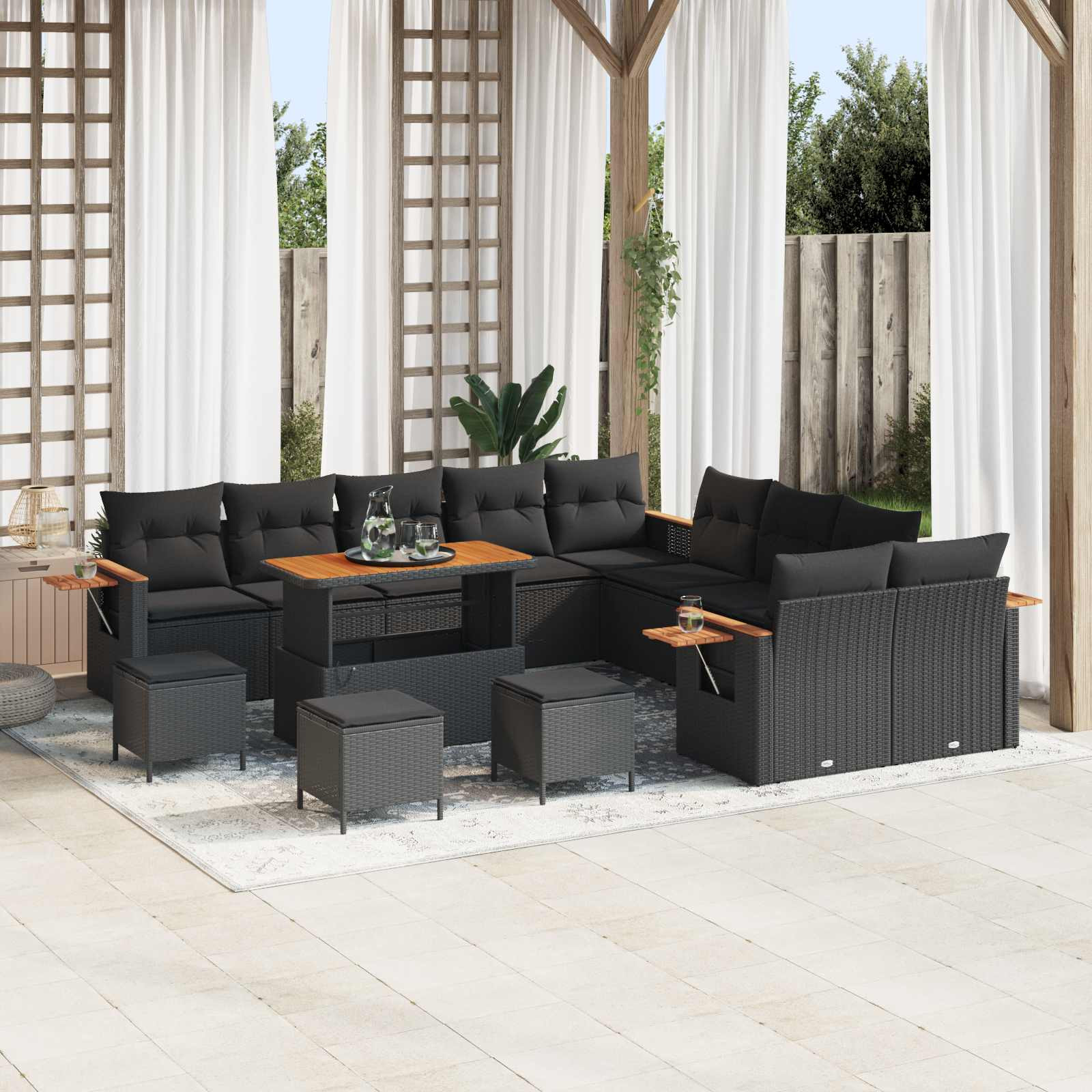 vidaXL Gartensofa-set mit Kissen 18 pcs Schwarz Poly-Rattan