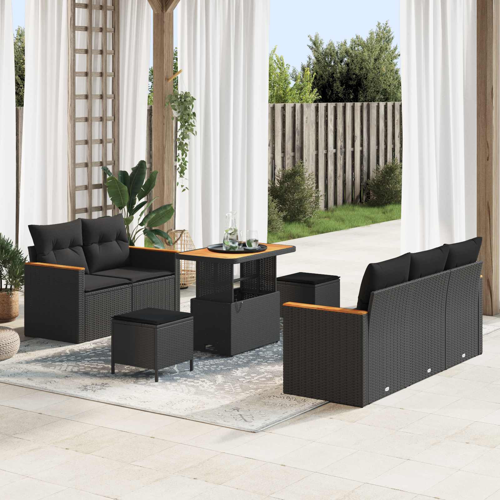vidaXL Gartensofa-set mit Kissen 10 pcs Schwarz Poly-Rattan