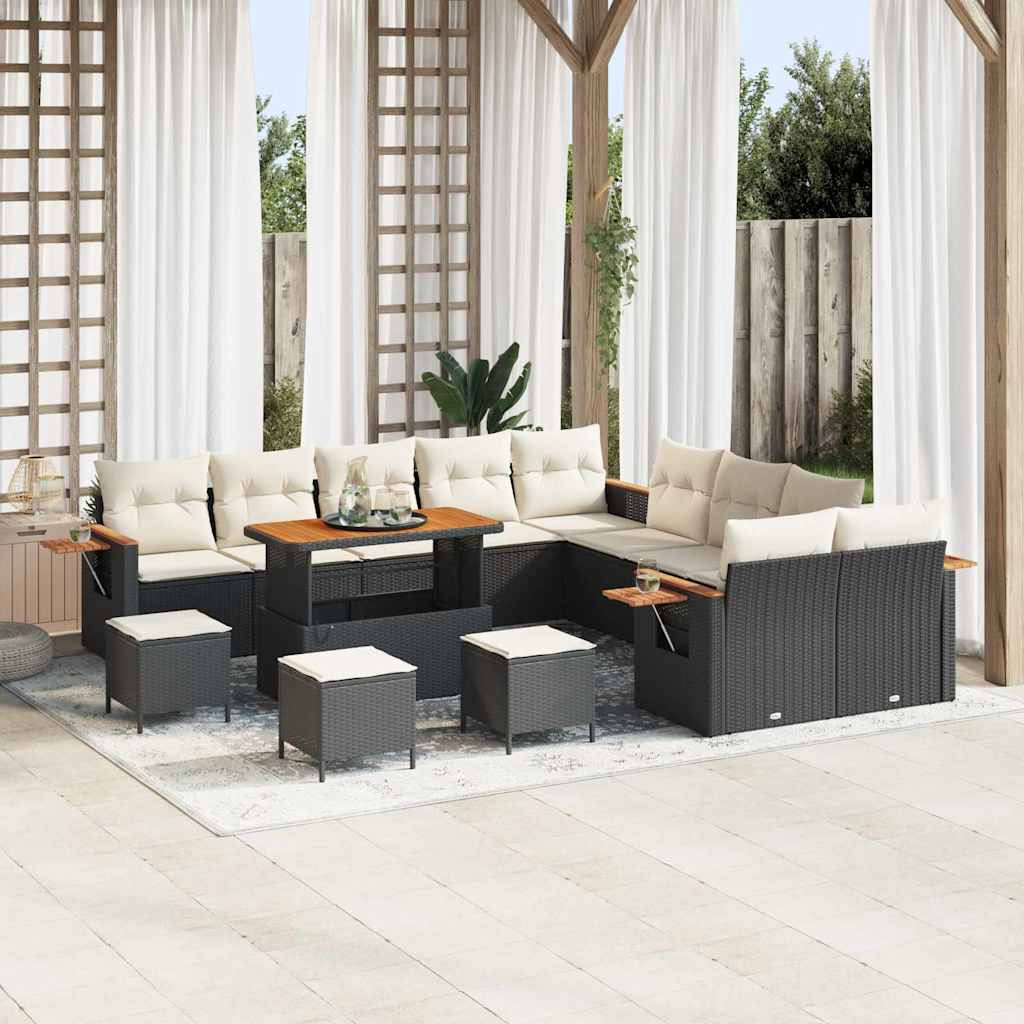 vidaXL Gartensofa-set mit Kissen 18 pcs Schwarz und Creme Poly-Rattan