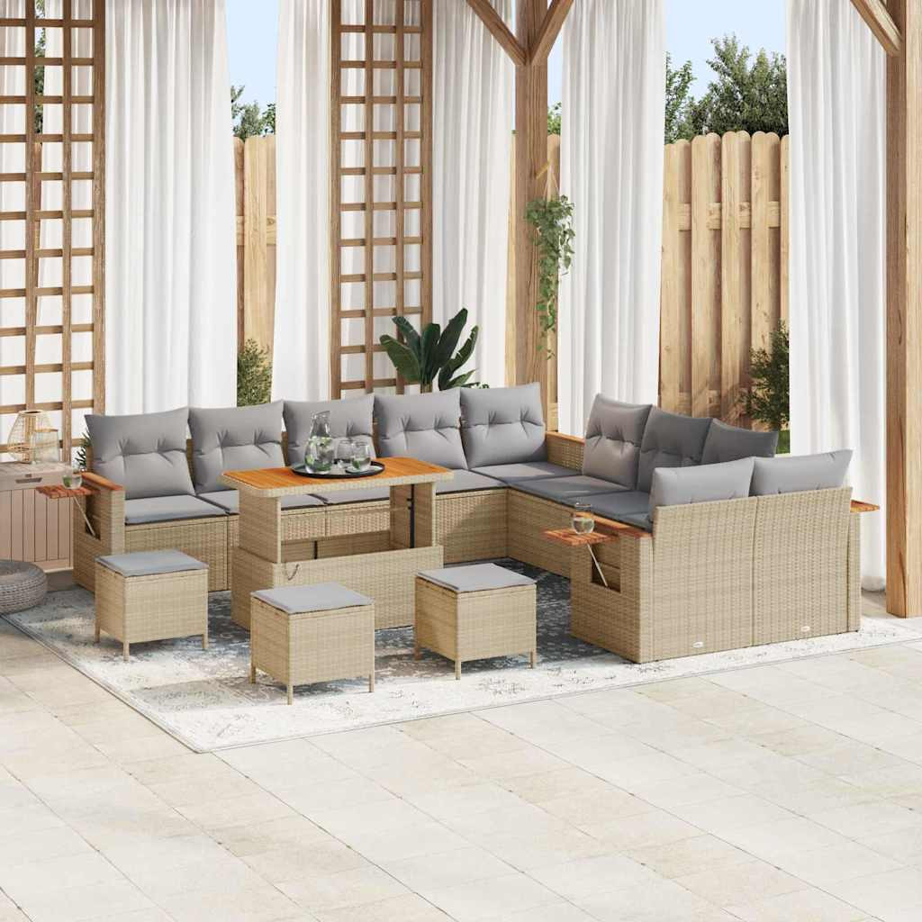 vidaXL Gartensofa-set mit Kissen 18 pcs Beige und Hellgrau Poly-Rattan