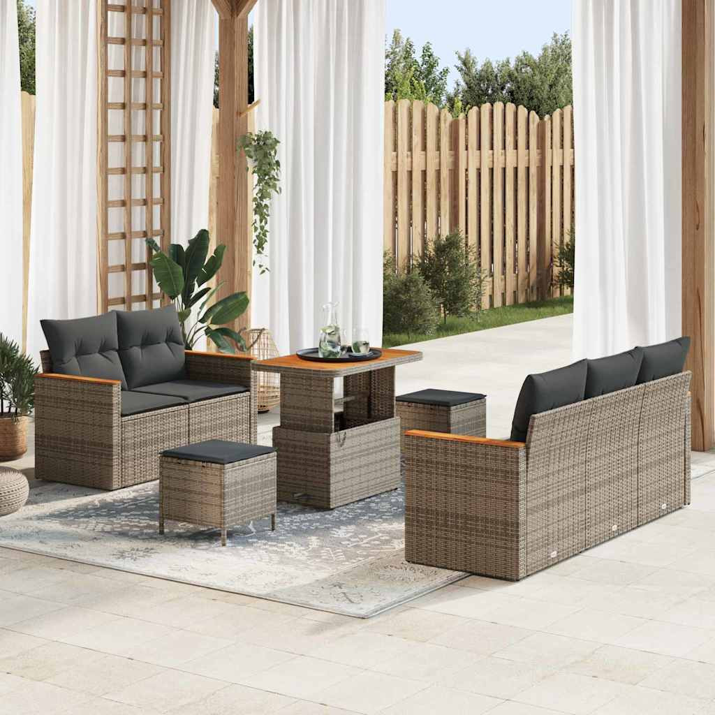 vidaXL Gartensofa-set mit Kissen 10 pcs Grau Poly-Rattan