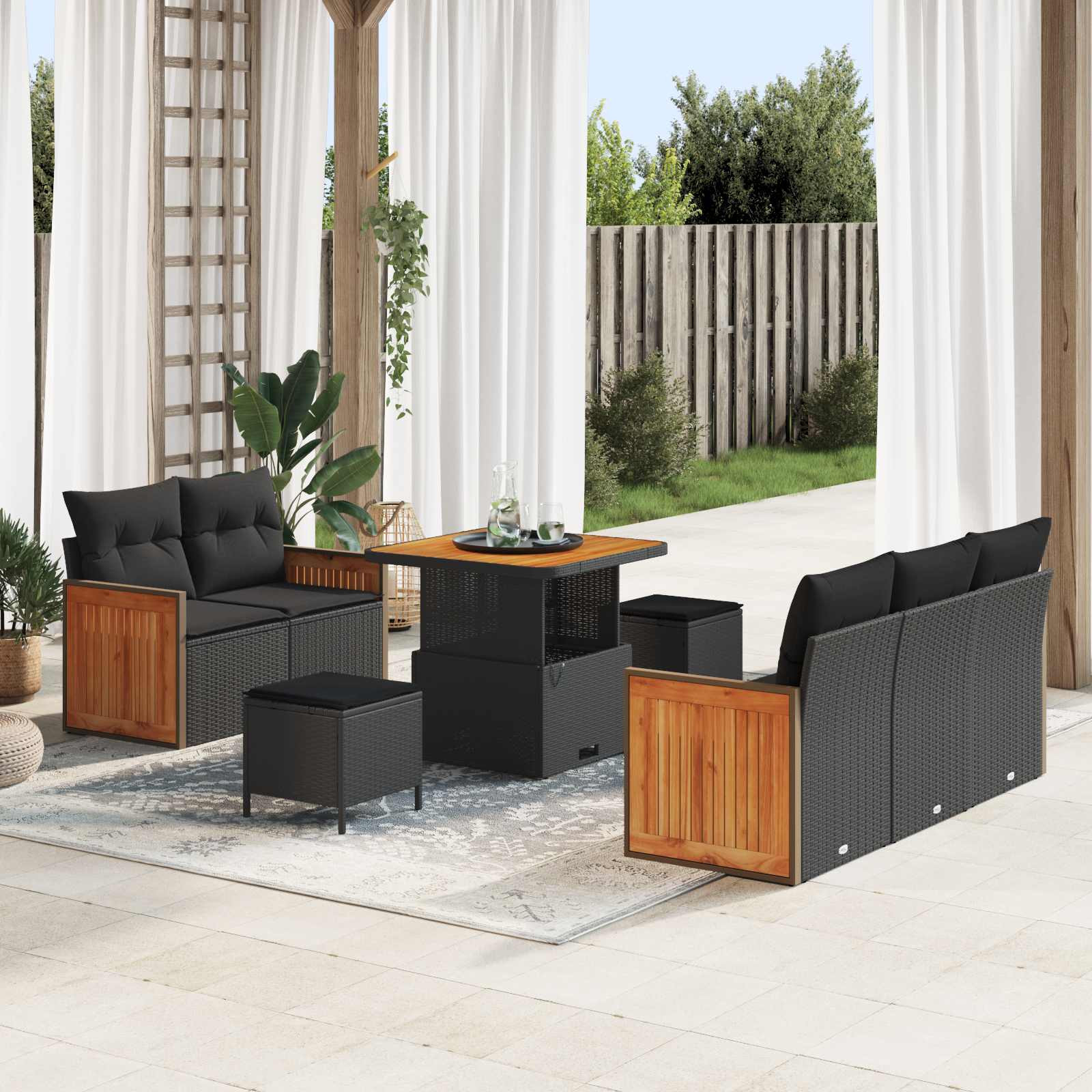 vidaXL Gartensofa-set mit Kissen 10 pcs Schwarz Poly-Rattan