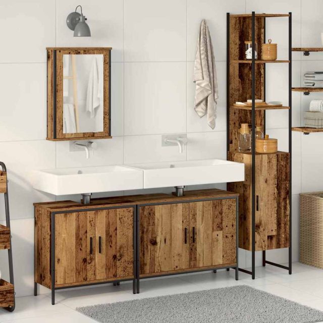 vidaXL Badezimmermöbel-Set mit Regal mit Tür 4 pcs Braun Holzwerkstoff