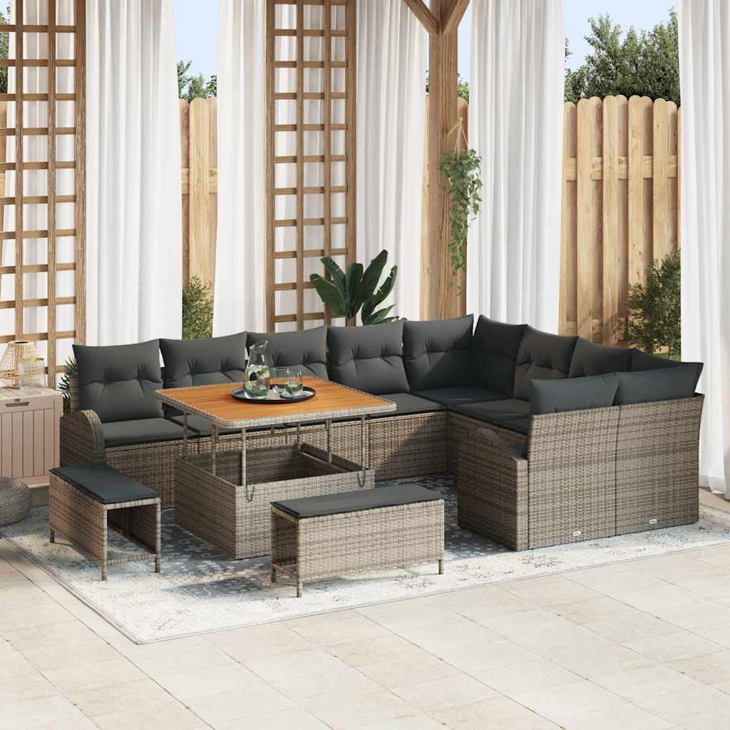 vidaXL Garten-Sofa-Set mit Kissen mit Speicher 12 pcs Grau