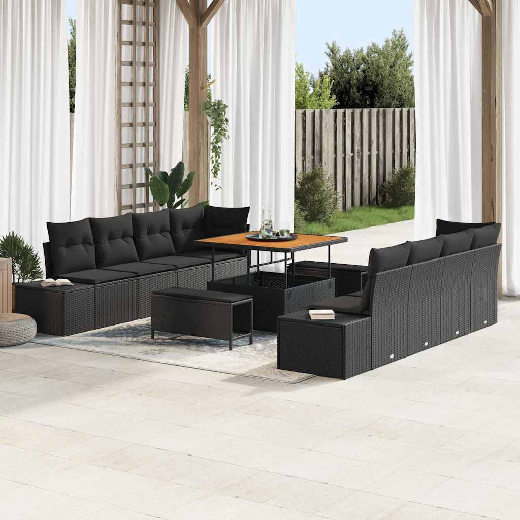 vidaXL Gartensofa-set mit Kissen Schwarz 100 x 100 x 71 cm Poly Rattan