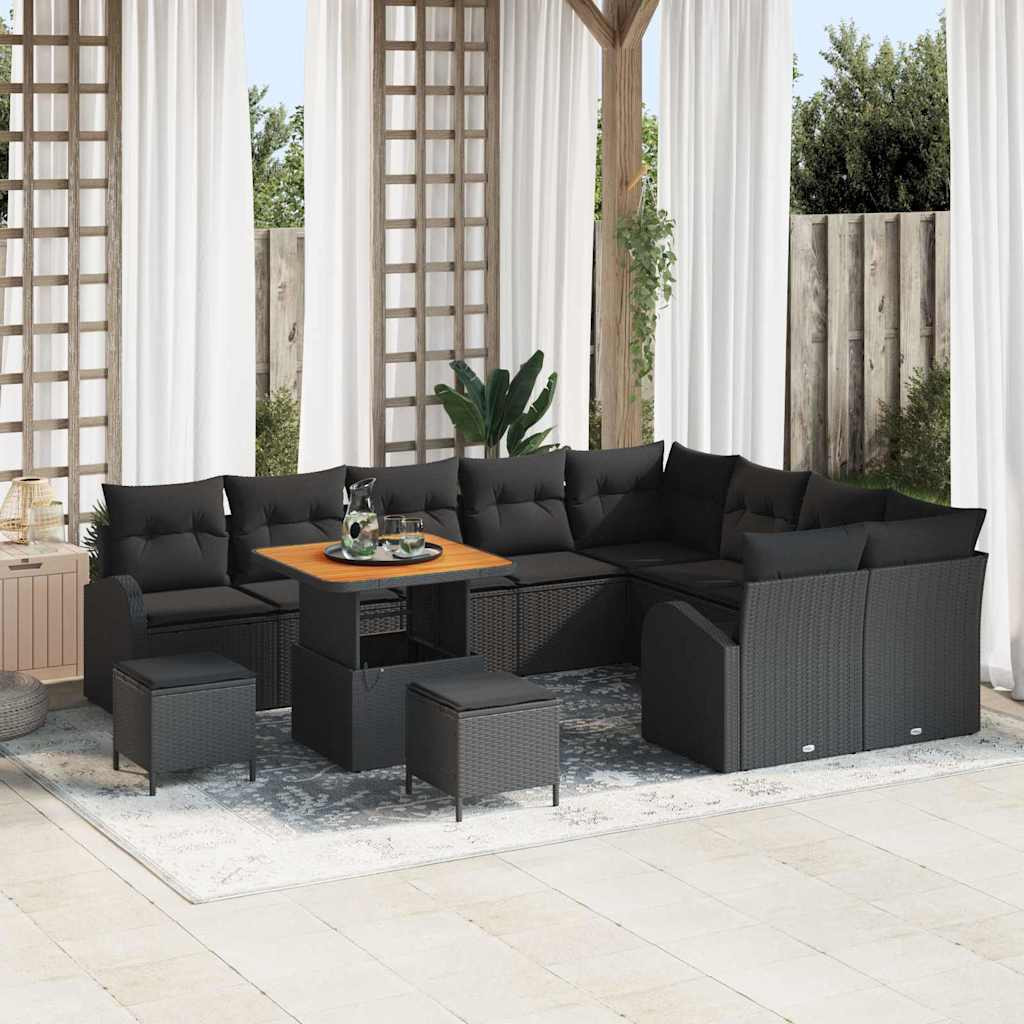 vidaXL Garten-Sofa-Set mit Kissen mit Speicher 12 pcs Schwarz