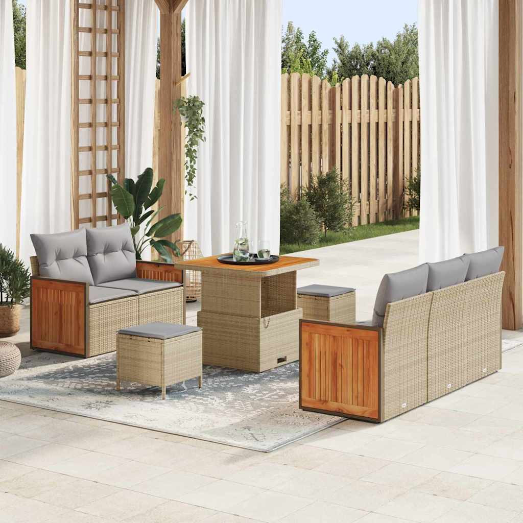 vidaXL Gartensofa-set mit Kissen 10 pcs Beige und Hellgrau Poly-Rattan