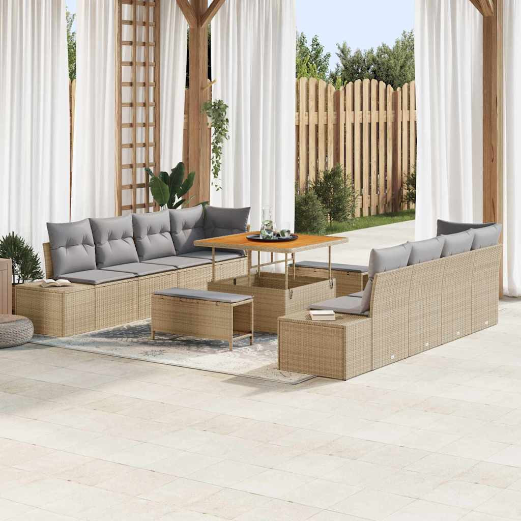 vidaXL Gartensofa-set mit Kissen Beige 100 x 100 x 71 cm Poly Rattan