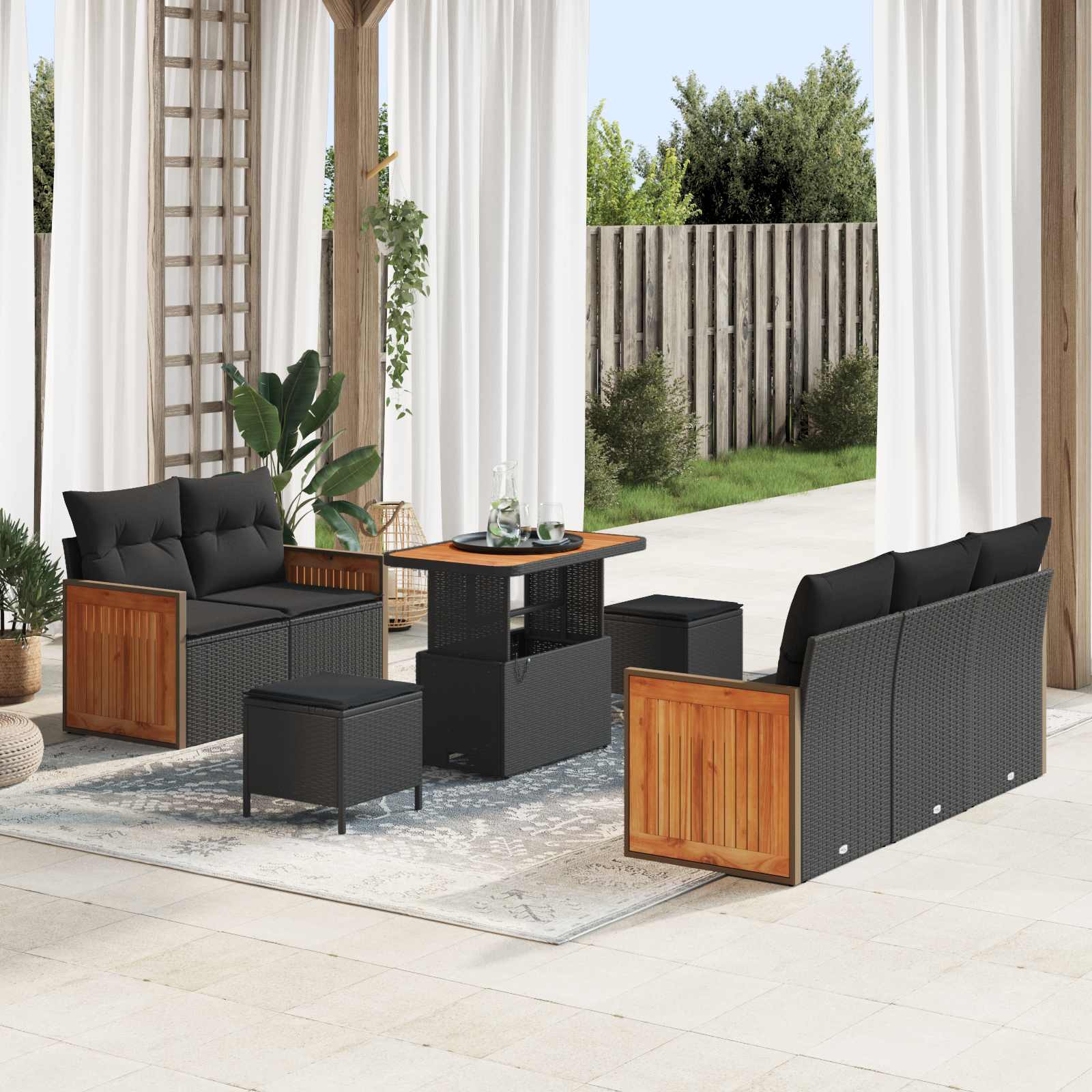 vidaXL Gartensofa-set mit Kissen 10 pcs Schwarz Poly-Rattan