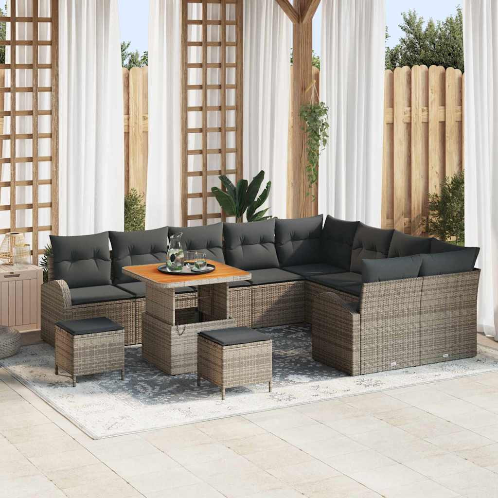 vidaXL Garten-Sofa-Set mit Kissen mit Speicher 12 pcs Grau