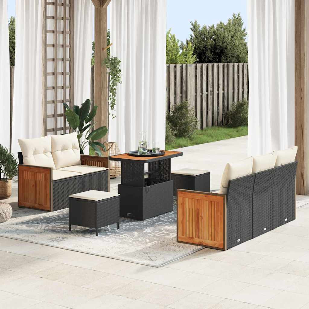 vidaXL Gartensofa-set mit Kissen 10 pcs Schwarz und Creme Poly-Rattan