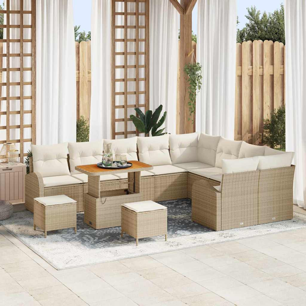 vidaXL Garten-Sofa-Set mit Kissen mit Speicher 12 pcs Beige und Creme