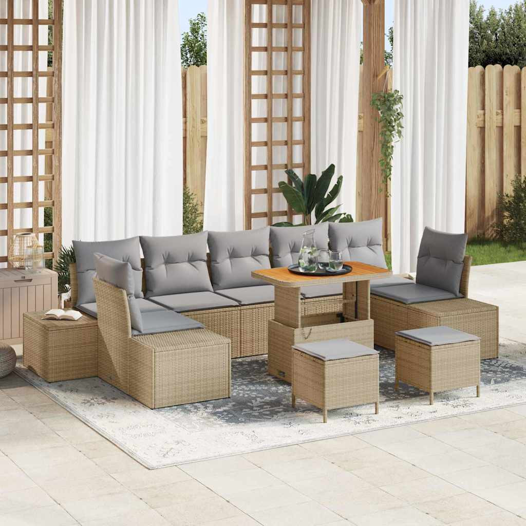 vidaXL Gartensofa-set mit Kissen mit Speicher 10 pcs Beige Poly Rattan