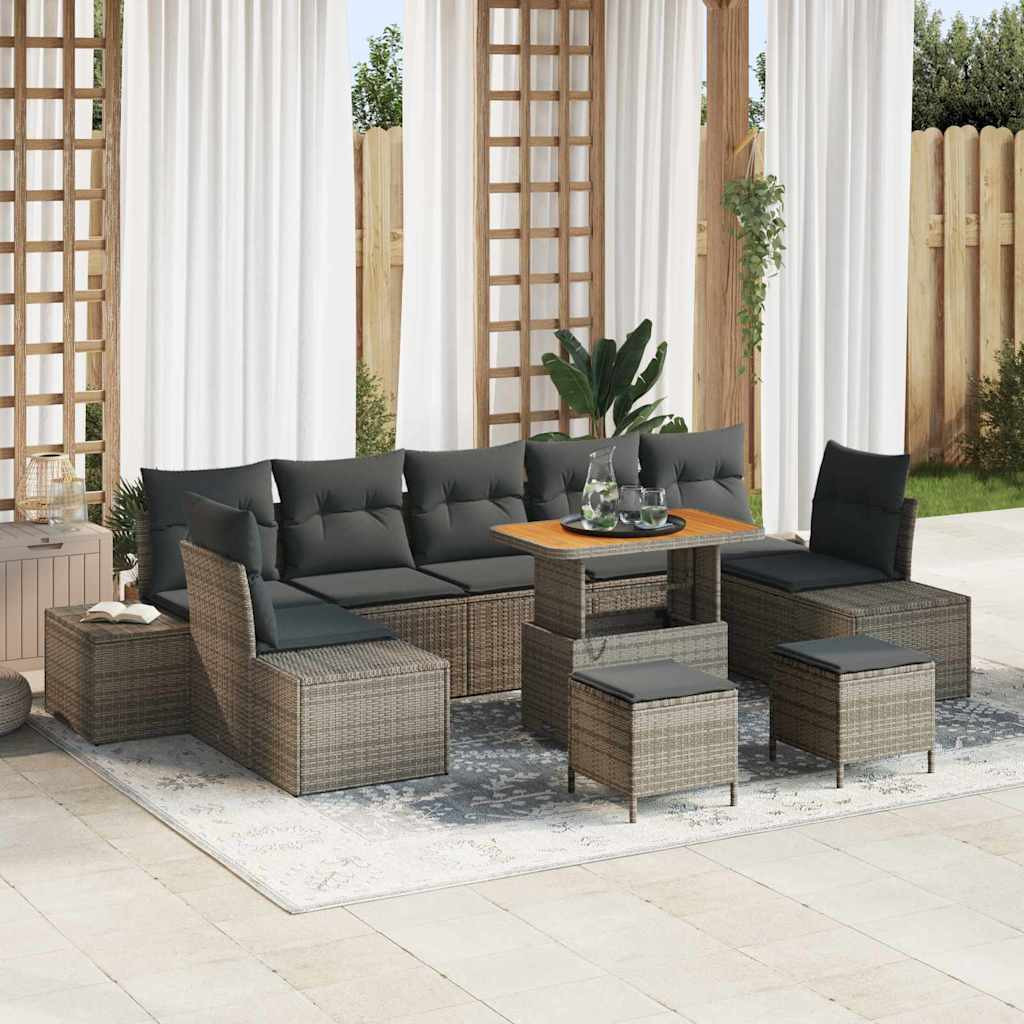 vidaXL Gartensofa-set mit Kissen mit Speicher 10 pcs Grau Poly Rattan