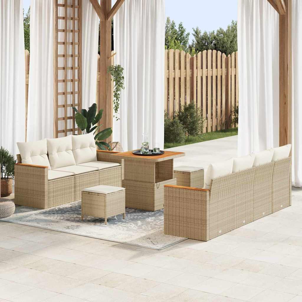 vidaXL Gartensofa-set mit Kissen 14 pcs Beige und Creme Poly-Rattan