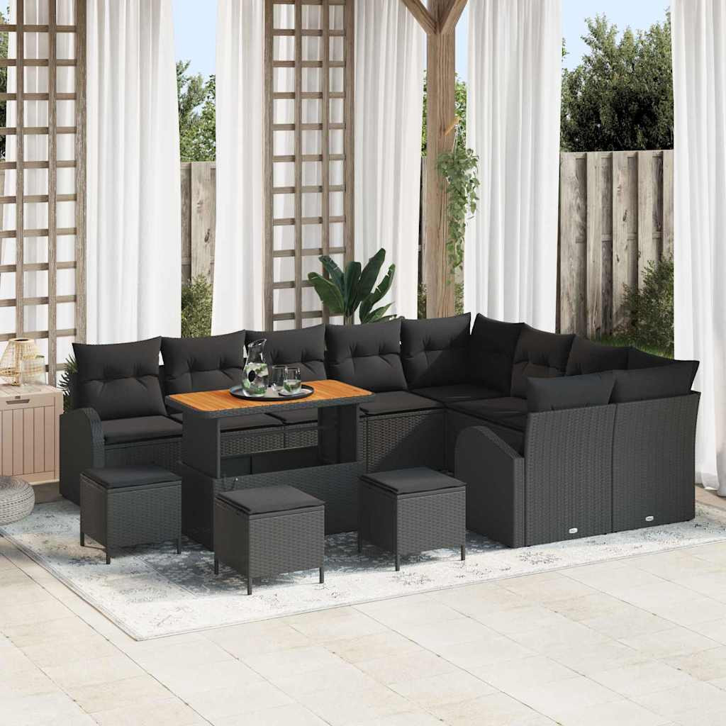 vidaXL Garten-Sofa-Set mit Kissen mit Speicher 13 pcs Schwarz