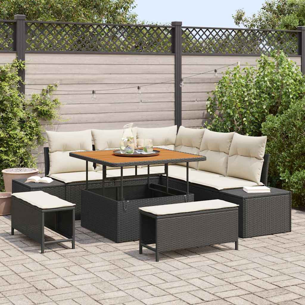vidaXL Gartensofa-set mit Kissen 8 pcs Schwarz Poly Rattan