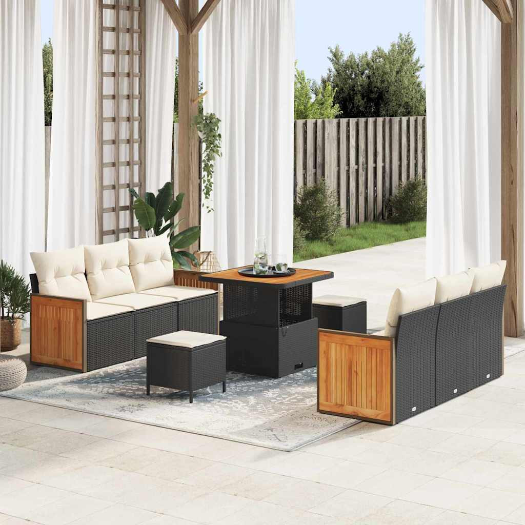 vidaXL Gartensofa-set mit Kissen 11 pcs Schwarz und Creme Poly-Rattan