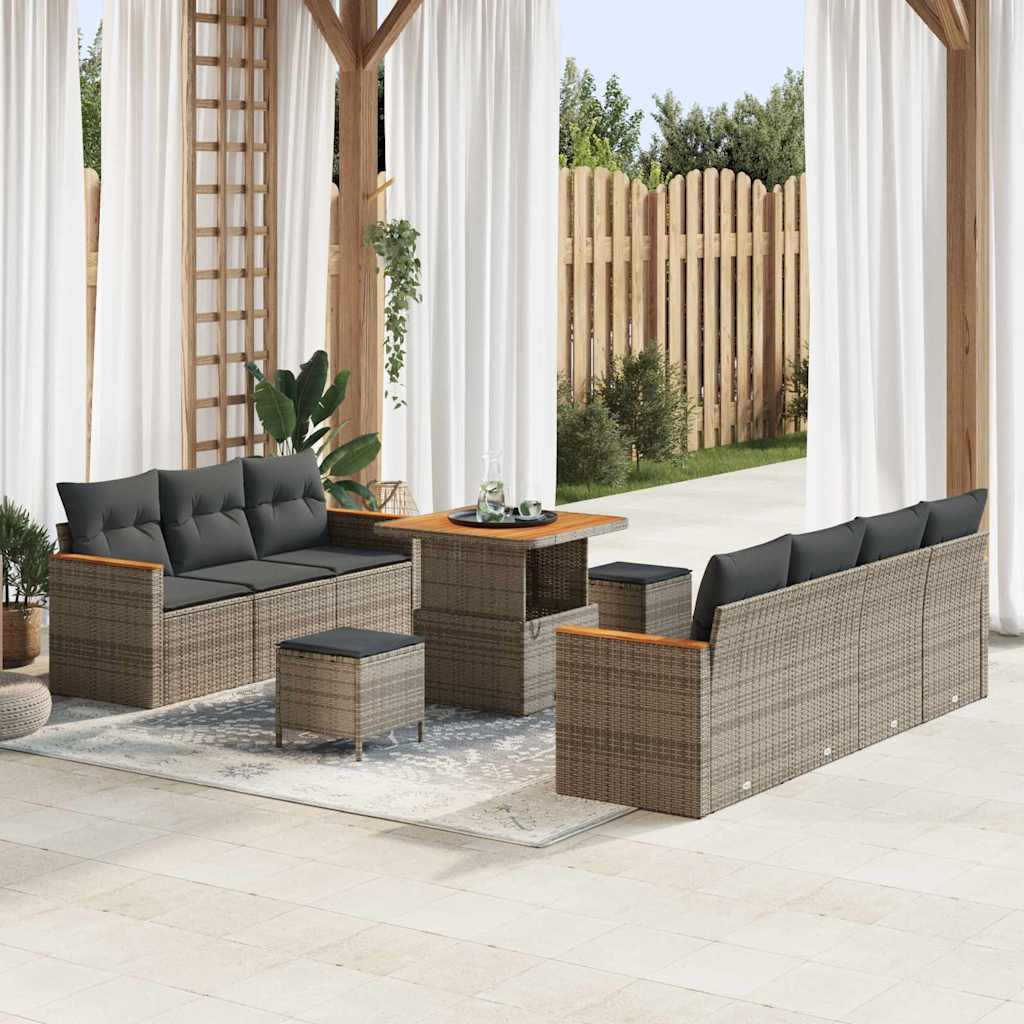 vidaXL Gartensofa-set mit Kissen 14 pcs Grau Poly-Rattan