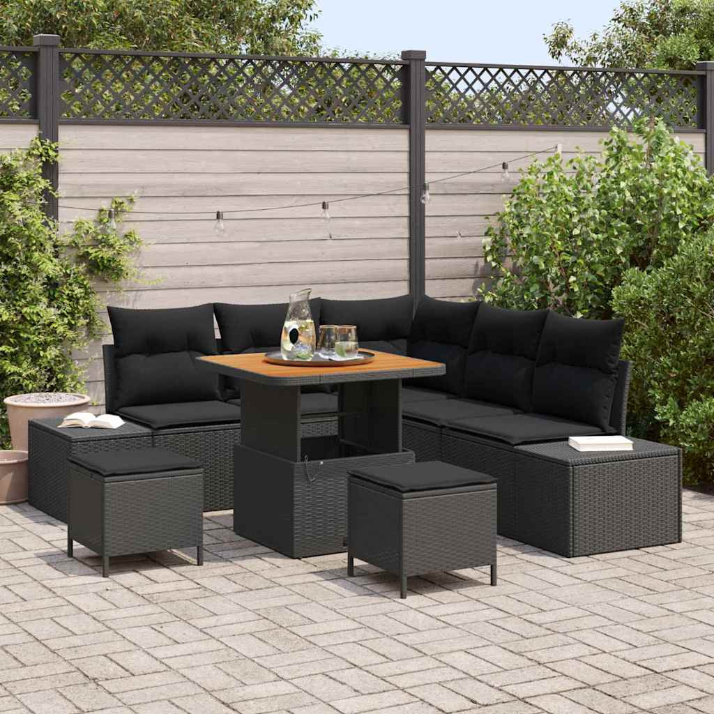 vidaXL Gartensofa-set mit Kissen 8 pcs Schwarz Poly Rattan