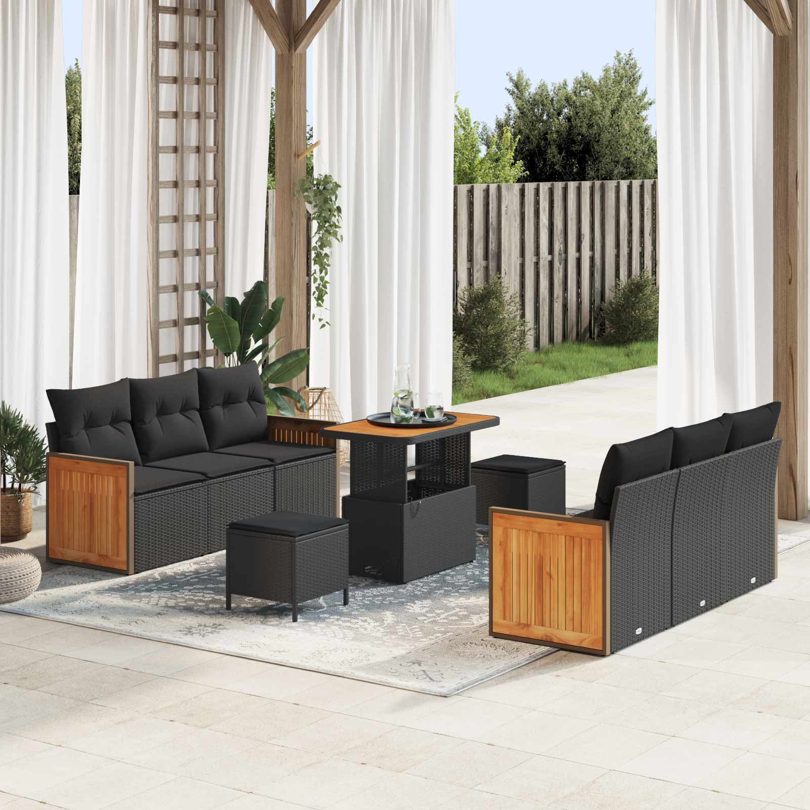 vidaXL Gartensofa-set mit Kissen 11 pcs Schwarz Poly-Rattan