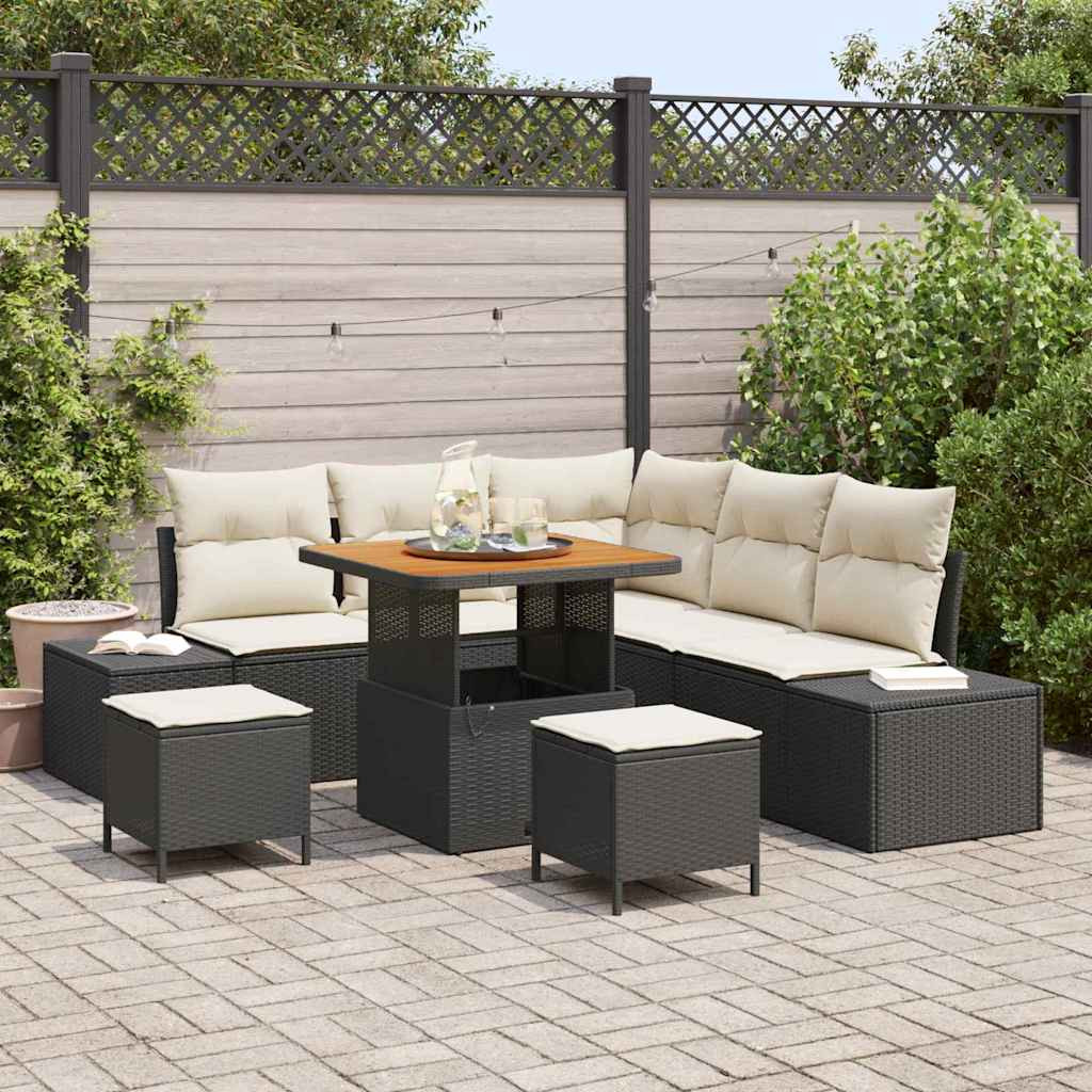 vidaXL Gartensofa-set mit Kissen 8 pcs Schwarz Poly Rattan