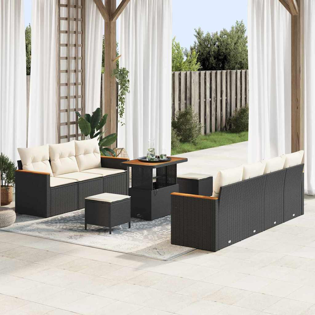 vidaXL Gartensofa-set mit Kissen 14 pcs Schwarz und Creme Poly-Rattan